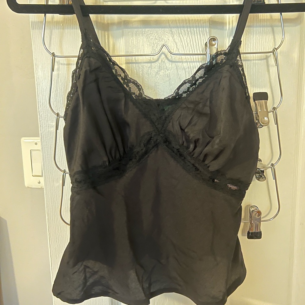 Black Lace Trim Satin Cami Top